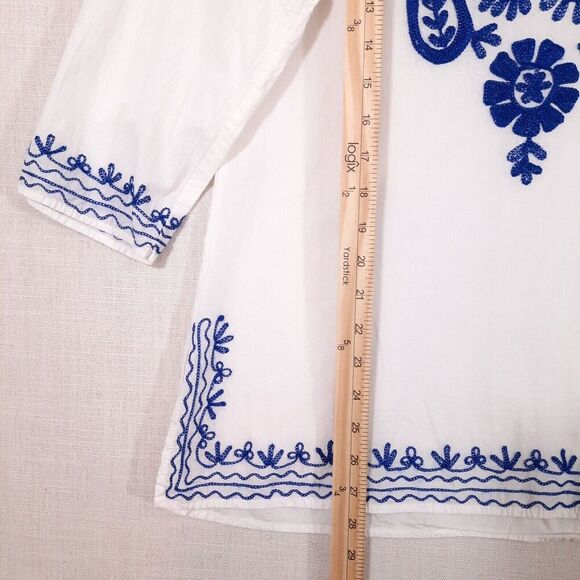 Sita Women's Floral Embroidered Tunic Size Small White 100% Cotton 3/4 Sleeve - Picture 12 of 13